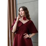 SEVGİHELLAÇ VERA Kadın Pelerinli Bordo Midi Boy Kloş Abiye Elbise