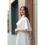SEVGİHELLAÇ VERA Kadın Pelerinli Ekru Midi Boy Kloş Abiye Elbise