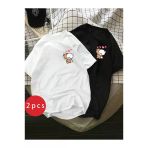 Sevgili Kombini Ayıcık Kalp Baskılı Çift Tişört Oversize Unisex Partner Kombin Seti