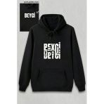 Sevgililer Günü Özel Kapüşonlu Beyci Baskılı Oversize Sweatshirt - Siyah