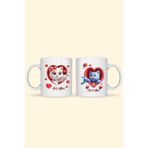 Sevgiliye Hediye "He's Mine & She's Mine" Yazılı Sevimli Kedili Çift Kupası Seti, QB2M8201-68741