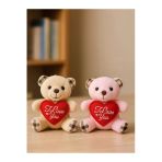 Sevgiliye Özel Günlere Hediye 2 Adet Sevimli Mini Peluş Ayıcık Kalpli 'I Love You' Mesajlı 11X9 Cm