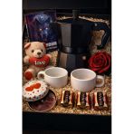 Sevgiliye Özel Kahve Hediye Seti Siyah Moka Pot (3 Cup), 2'Li Fincan, Kurtadam Oyunu Ve Kokulu Mum