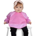 Sevi Bebe Eko Kollu Mama Önlüğü Pembe Benekli Su Geçirmez Micro Kumaş 6-18 Ay Arası Kullanım - Standart