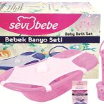 Sevi Bebe Şeffaf Pembe Desenli 5 Parça Bebek Banyo Seti