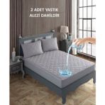 Sevilya Çift Kişilik Yastıklı Yatak Alez Seti Pamuk Kapitone Su Sıvı Geçirmez Yatak ve Yastık Koruyucu - 180 x 200 cm - Gri
