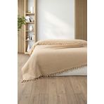 Sevim %100 Pamuk Çift Kişilik Bağlama Saçaklı Pike-220x240 cm-Kapuçino