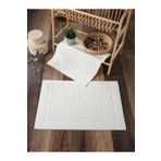 Sevim %100 Pamuklu & Yumuşak 2'li Ayak Havlusu - Ekru Renk & Damask Desen Su Emici Havlu Seti - 50x70 Cm