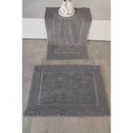 Sevim 2'li Diyagonal Çizgili Ayak Havlusu Seti - %100 Pamuk Havlu Takımı - 50x70 cm - Antrasit