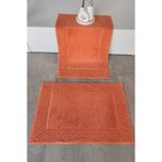 Sevim 2'li Diyagonal Çizgili Ayak Havlusu Seti - %100 Pamuk Havlu Takımı - 50x70 cm - Kiremit