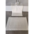 Sevim 2'li Diyagonal Çizgili Ayak Havlusu Seti - %100 Pamuk Havlu Takımı - 50x70 cm - Krem