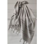 Sevim Çizgili Havlu Peştemal 90x170cm - Yumuşak Plaj Havlusu- %100 Pamuk Açık Gri