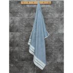 Sevim ekru bordürlü banyo havlusu - pamuk & yumuşak çizgili & ıpliği boyalı - 90x150 cm - ındigo - 90 x 150 cm - Indigo