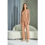 Sevim Kadın Uzun Kol Ribana Taba Pijama Takımı C1T5N2O69 TABA S
