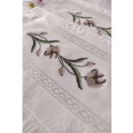 Sevim Kanaviçe Nakışlı Güllü Kadife El Yüz Havlusu Seti-2'li - 50x90 Cm- Krem