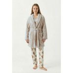 Sevim Şal Yaka Wellsoft Sabahlık & Peluş Bornoz-Yumuşak, Polar Unisex Sabahlık-Bej - L - XL