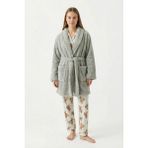 Sevim Şal Yaka Wellsoft Sabahlık & Peluş Bornoz-Yumuşak, Polar Unisex Sabahlık-Gri - S - M