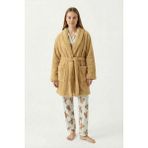 Sevim Şal Yaka Wellsoft Sabahlık & Peluş Bornoz-Yumuşak, Polar Unisex Sabahlık-Karamel - L - XL