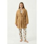 Sevim Şal Yaka Wellsoft Sabahlık & Peluş Bornoz-Yumuşak, Polar Unisex Sabahlık-Karamel - S - M