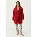 Sevim Şal Yaka Wellsoft Sabahlık & Peluş Bornoz-Yumuşak, Polar Unisex Sabahlık-Kırmızı - S - M