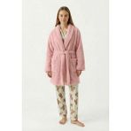 Sevim Şal Yaka Wellsoft Sabahlık & Peluş Bornoz-Yumuşak, Polar Unisex Sabahlık-Pudra - L - XL