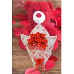 Sevimli 35 Cm Peluş Ayı İle Premium Yumoş Kırmızı Peluş Ayıcık Buketi