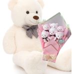 Sevimli 90 cm Peluş Ayı ile Pembe Konsept Romantik Peluş Ayıcık Buketi - Beyaz