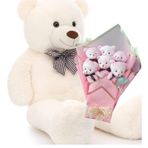 Sevimli 90 cm Peluş Ayı ile Pembe Konsept Romantik Peluş Ayıcık Buketi - Beyaz