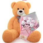 Sevimli 90 cm Peluş Ayı ile Pembe Konsept Romantik Peluş Ayıcık Buketi - Kahverengi