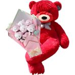 Sevimli 90 cm Peluş Ayı ile Pembe Konsept Romantik Peluş Ayıcık Buketi - Kırmızı