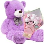 Sevimli 90 cm Peluş Ayı ile Pembe Konsept Romantik Peluş Ayıcık Buketi - Lila