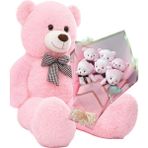 Sevimli 90 Cm Peluş Ayı İle Pembe Konsept Romantik Peluş Ayıcık Buketi