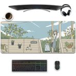 Sevimli Anime Mouse Pad, Japon Sokak Fare Altlığı Kawaii Oyun Büyük Masa Paspasları Dikişli Kenarları ile Genişletilmiş Mouse Pad Estetik Manzara Köy Şehir Ofis Ev İşleri için Büyük Klavye Matı (27,5