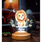 Sevimli Aslan Tasarımlı İsimli Çocuk Odası Gece Lambası, Aslan Bebek Doğum Günü Hediyesi Led Lamba