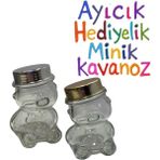 Sevimli Ayıcık Tasarımlı Minik Cam Kavanoz 6'lı – Bebek, Nikah, Nişan Hediyeliği Gümüş Kapak - Metal Gümüş - 6 Adet - 330 ml