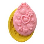 Sevimli Ayıcık Ve Kalp Desenli Oval Silikon Pasta ve Seker Hamuru Kalibi 10,5x7,5x1,5 cm