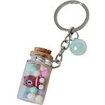 Sevimli Ayıcıklı Mini Cam Kavanoz Anahtarlık, Renkli Boncuklu, 7 cm, Turkuaz Boncuk Detaylı