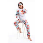 Sevimli Desenli Uyku Bantlı Polar Kadın Pijama Takımı (Mavi, S)