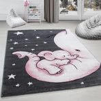 Sevimli Fil Desen Halı Pembe Gri Halı Yumuşak Dikdörtgen Jüt Halı Çocuk Odası Oyun Halısı 80x150 cm