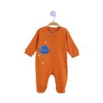 Sevimli Gezegen Desenli Çıtçıtlı%100 Pamuklu Yumuşak Uzun Kollu Kışlık Erkek Bebek Tulum 0-3-6-9 Ay Turuncu 6 AY