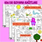 Sevimli Hayvanlar-Minik Canlılar-Ağaçlar 3'lü Eğlenceli Çocuk Aktivitesi | 3 Metre Dev Boyama Kağıdı - Çok Renkli
