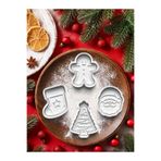 Sevimli Hediye Noel baba,Gingerbread,Kurabiye Adam,Yılbaşı Ağacı 4'lü Kurabiye Kalıbı Hamur Şekillendirici Seti