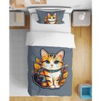 Sevimli Kedi 3D Dijital Baskılı Tek Kişilik Kız Çocuk Genç Çarşafsız Nevresim Takımı - Gri - 160 x 220 cm