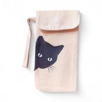 Sevimli Kedi Desenli Gözlük Kılıfı, Krem Rengi Gabardin Kumaş