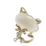 Sevimli Kedi Opal Moda Yüzük 17mm Çap Boyut Ayarlanabilir Beyaz