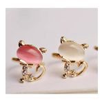Sevimli Kedi Opal Moda Yüzük 17mm Çap Boyut Ayarlanabilir Pembe
