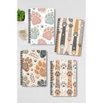Sevimli Kedi Patileri Desenli Tasarım Tel Spiralli A5 Çizgisiz 4'lü Hatıra, Anı, Okul Defter Seti, QBA5D1228