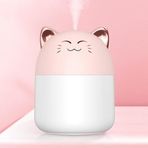 Sevimli Kedi Tasarımlı Mini Hava Nemlendirici, LED Işıklı, USB Şarjlı, Pembe-Beyaz