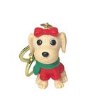 Sevimli Köpek Çanta Süsü Anahtarlık (Krem-Kırmızı)
