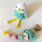 Sevimli Kuş Çıngırak ve Emzik Zinciri Amigurumi Organik Oyuncak